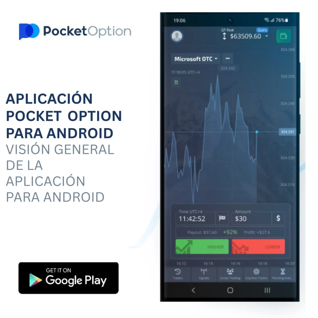 Aplicación de Pocket Option para Android.